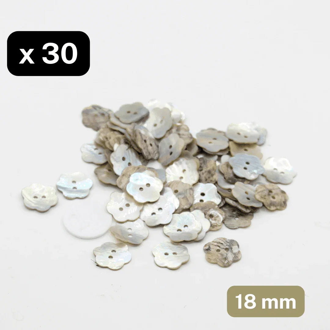 30 Pieces Real Shell Buttons Akoya Flower Shape Size 18mm #KS2500028 - ACCESSOIRES LEDUC BV