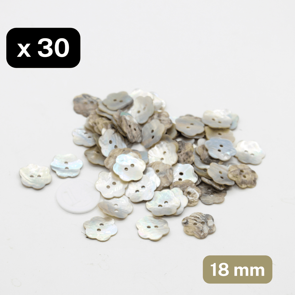 30 Pieces Real Shell Buttons Akoya Flower Shape Size 18mm #KS2500028