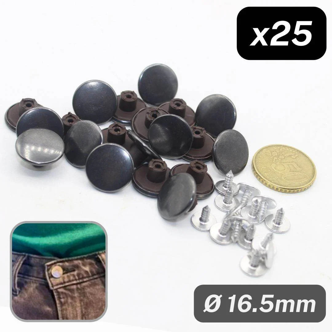 25 Pieces Silver Jeans Buttons size 16,5mm + nail, 4 different designs available, ref #KJE5000/16,5mm - ACCESSOIRES LEDUC BV