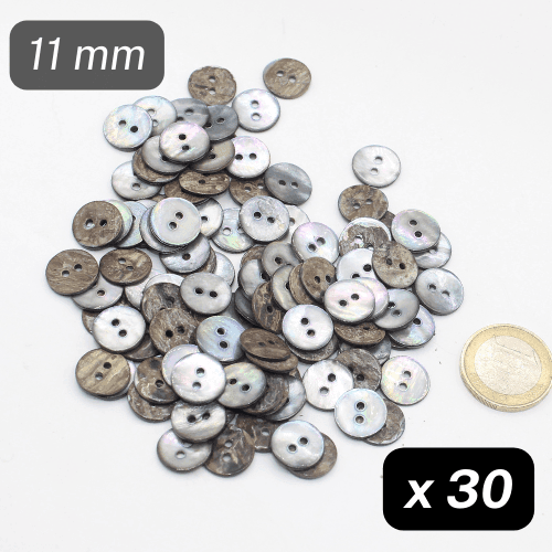 30 Pieces Real River Shell Light Grey Buttons Size 11mm #KS2500118 - ACCESSOIRES LEDUC BV