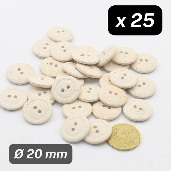 25 Pieces Recycled Naturel Polyester Buttons 2 Holes Size 20mm #KP2501632 - ACCESSOIRES LEDUC BV