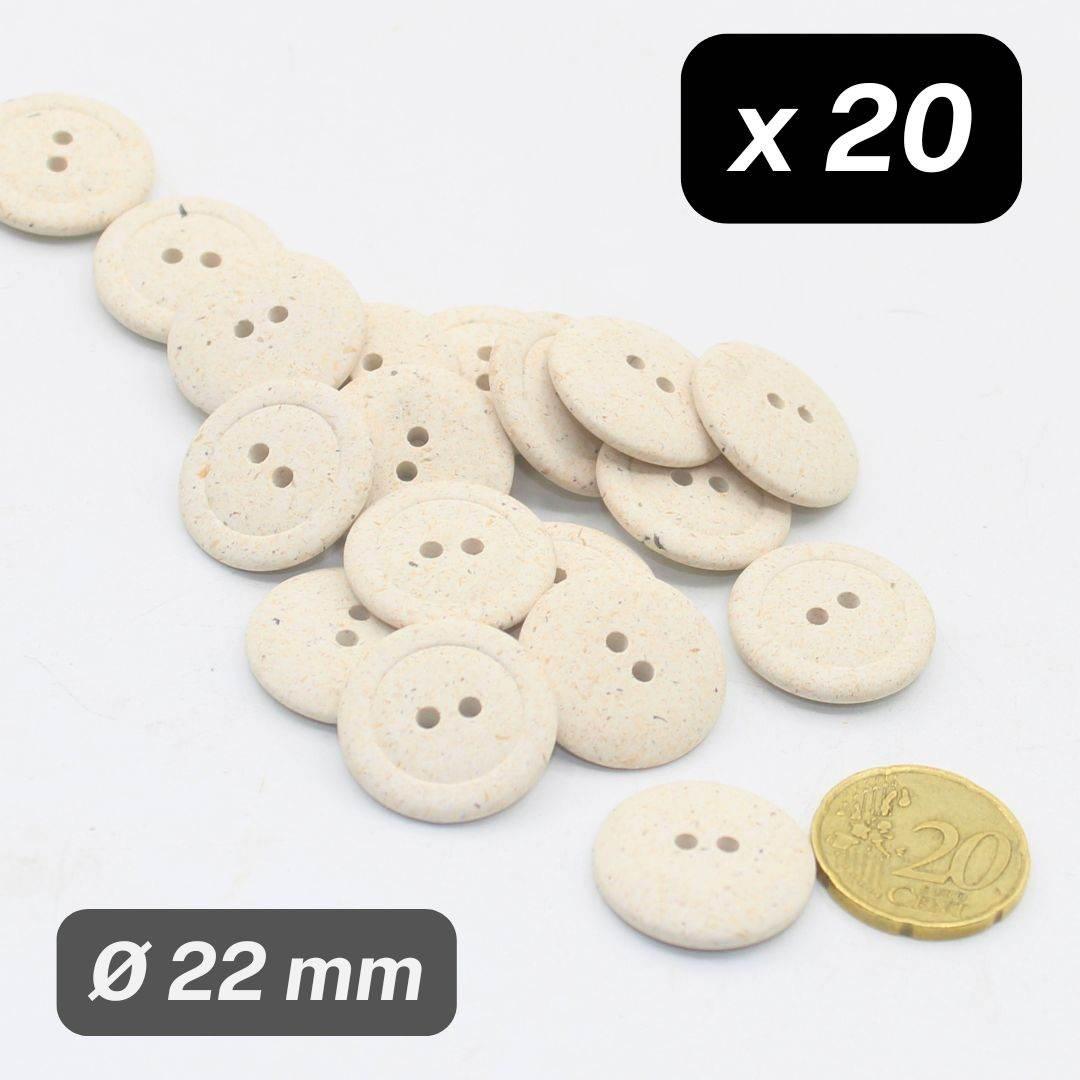20 Pieces Recycled Naturel Polyester Buttons 2 Holes Size 22mm #KP2501636 - ACCESSOIRES LEDUC BV