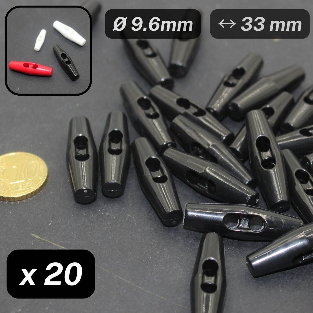 20 Pieces Black Nylon Toggles 2 Holes Size 33MM #KN2500354 - ACCESSOIRES LEDUC BV