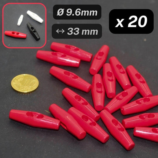 20 Pieces Red Nylon Toggles 2 Holes Size 33MM #KN2500354 - ACCESSOIRES LEDUC BV