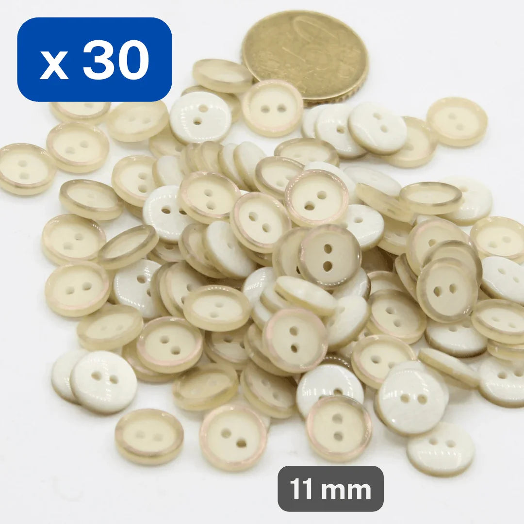 30 Pieces Ecru/Beige Polyester Buttons Size 11mm #KP2501118 - ACCESSOIRES LEDUC BV