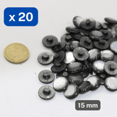 20 Pieces Shiny Polyester Grey Shank Buttons size 15mm #KPQ500124 - ACCESSOIRES LEDUC BV