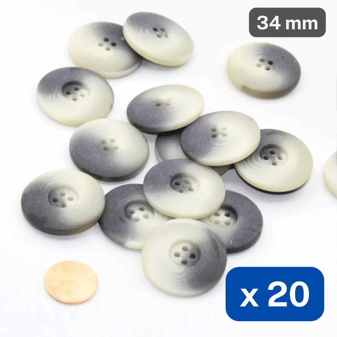 20 Pieces Thick Matt Grey Polyester Buttons 4 Holes Size 34mm #KP4500854 - ACCESSOIRES LEDUC BV