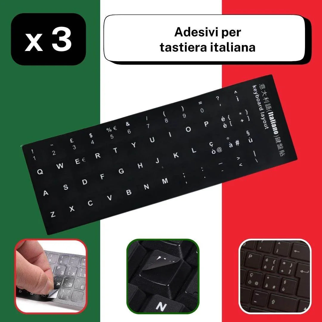 Set of 3 Keyboard Stickers Ukraine / Russia / Arabic / Brazilian / Dutch / English / French / German / Italian / Japanese / Portuguese / Spanish / Swedish or Turkish - ACCESSOIRES LEDUC BV