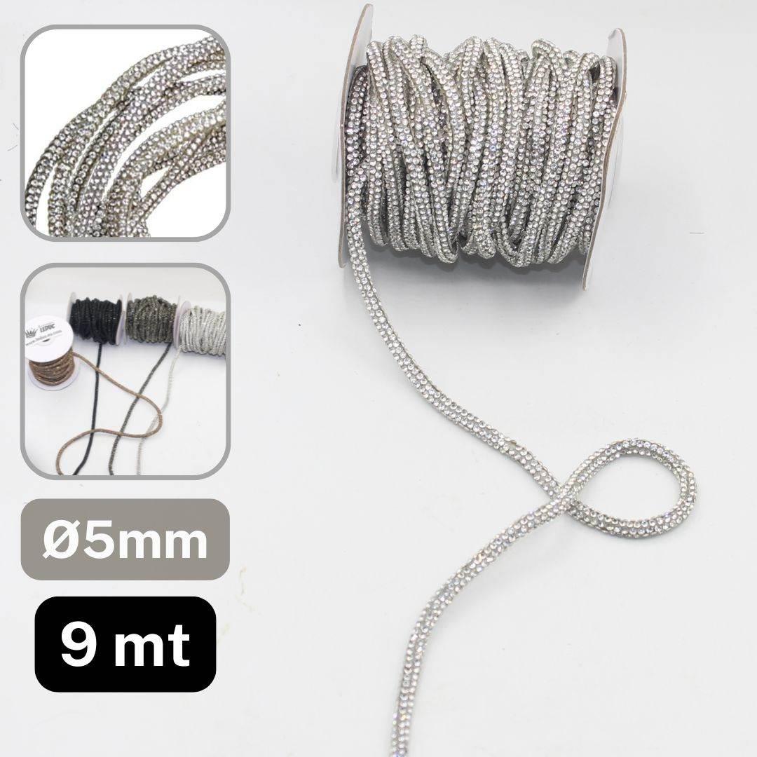 9 meters of Strass Cord, available in 5mm or 6mm in Black, Gunmetal, Silver or Copper - ACCESSOIRES LEDUC BV