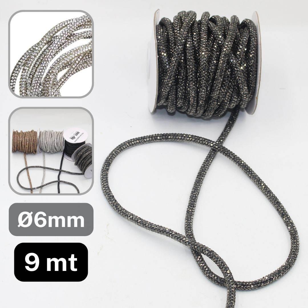 9 meters of Strass Cord, available in 5mm or 6mm in Black, Gunmetal, Silver or Copper - ACCESSOIRES LEDUC BV