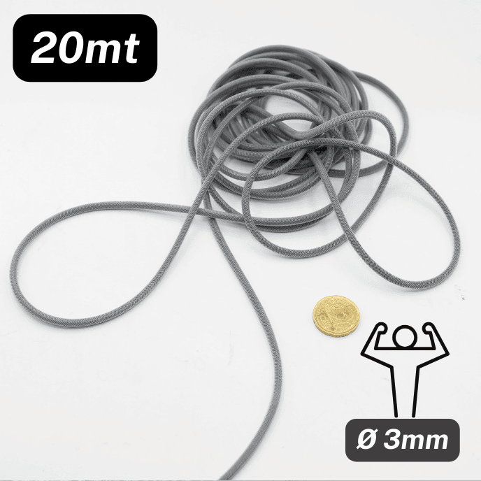 20 meters Super Strong Grey Elastic Cord 3mm - ACCESSOIRES LEDUC BV
