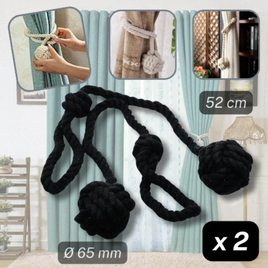 1 pair (2 pieces - suitable for 1 or 2 window(s)) Fancy Cotton Tie-Backs for Curtains - Made with a Cord and a Ball #EMB04 - ACCESSOIRES LEDUC BV