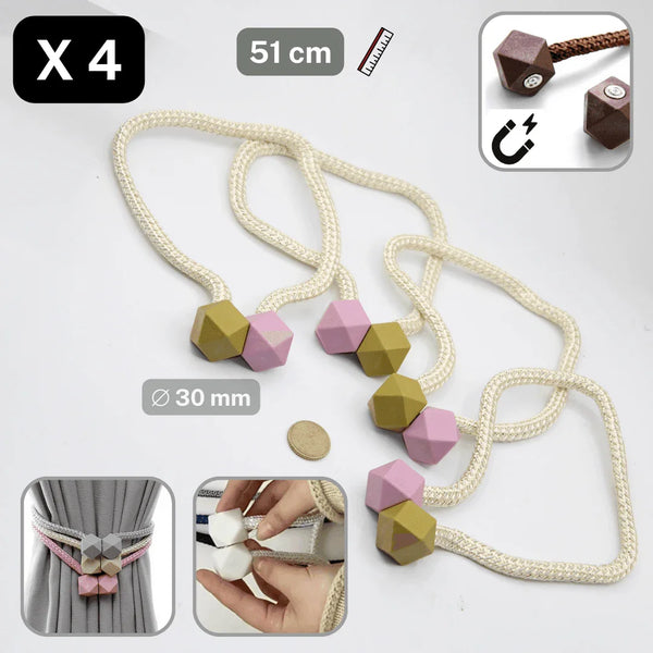 2 pairs (4 pieces - suitable for 2 windows) Magnetic Modern Tie-Backs for Curtains #EMB11 - ACCESSOIRES LEDUC BV