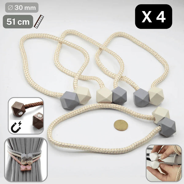 2 pairs (4 pieces - suitable for 2 windows) Magnetic Modern Tie-Backs for Curtains #EMB11 - ACCESSOIRES LEDUC BV