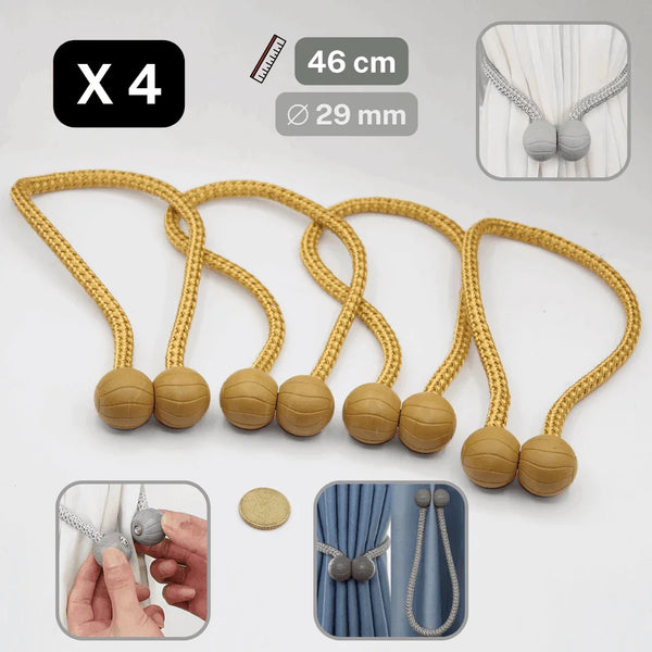 2 pairs (4 pieces - suitable for 2 windows) Magnetic Modern Balls Tie-Backs for Curtains #EMB03 - ACCESSOIRES LEDUC BV