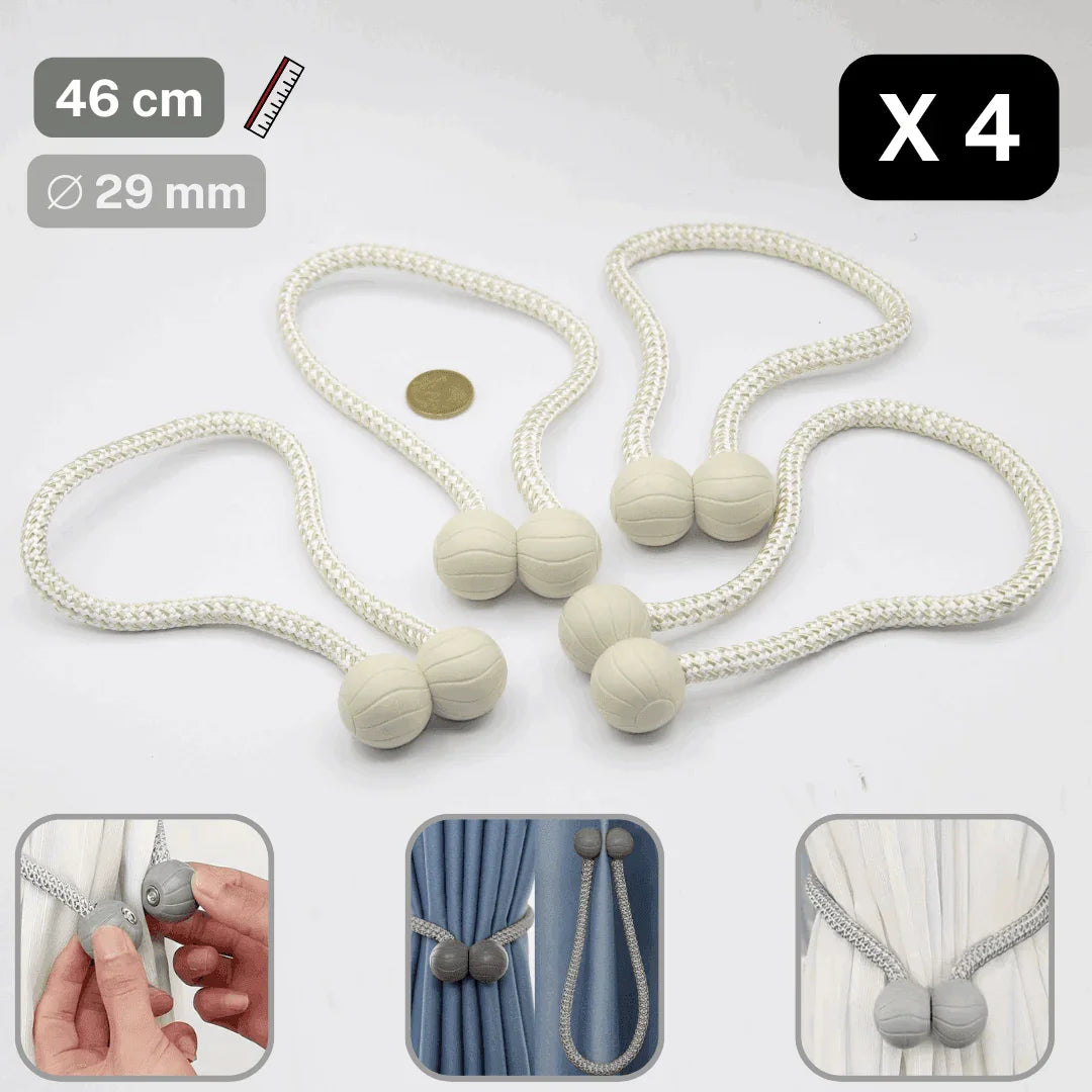 2 pairs (4 pieces - suitable for 2 windows) Magnetic Modern Balls Tie-Backs for Curtains #EMB03 - ACCESSOIRES LEDUC BV