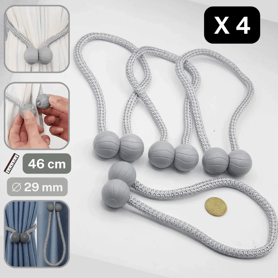 2 pairs (4 pieces - suitable for 2 windows) Magnetic Modern Balls Tie-Backs for Curtains #EMB03 - ACCESSOIRES LEDUC BV