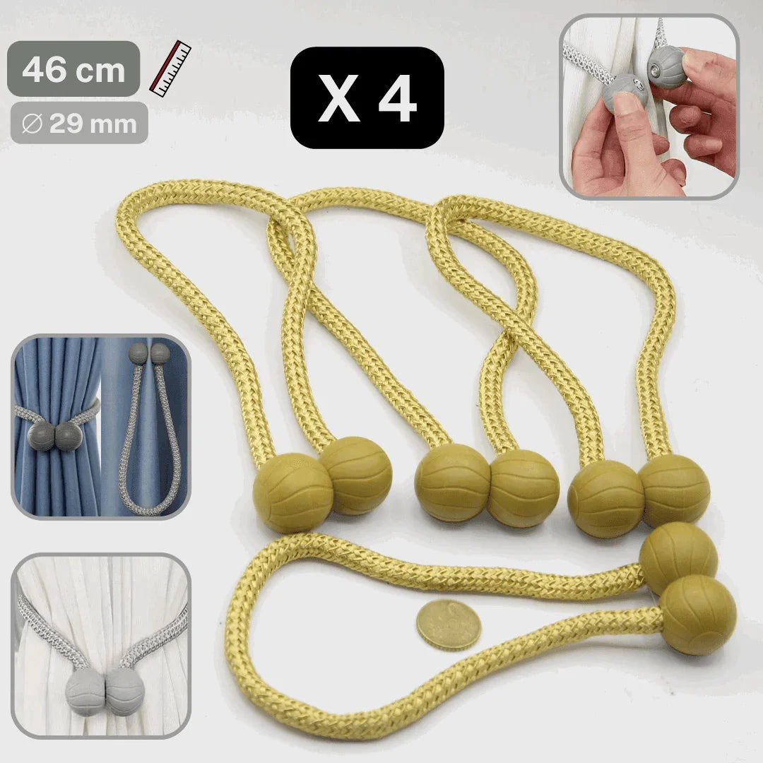 2 pairs (4 pieces - suitable for 2 windows) Magnetic Modern Balls Tie-Backs for Curtains #EMB03 - ACCESSOIRES LEDUC BV