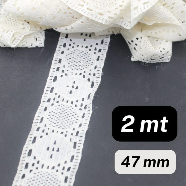 2 meters Offwhite Geometric Lace (47mm) - ACCESSOIRES LEDUC BV