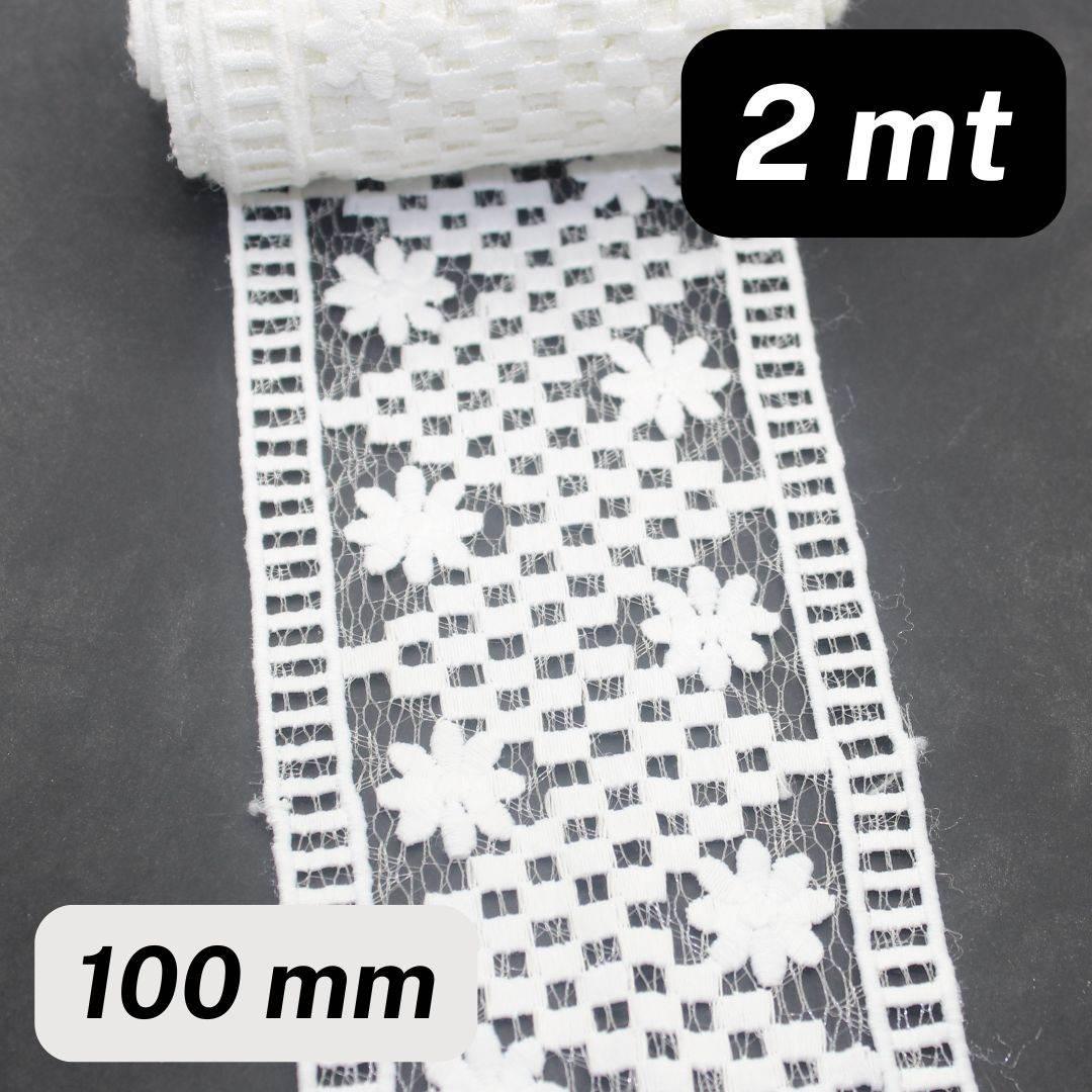 2 meters Lace with Zig Zag & Floral designs 100mm available in Black or White - ACCESSOIRES LEDUC BV