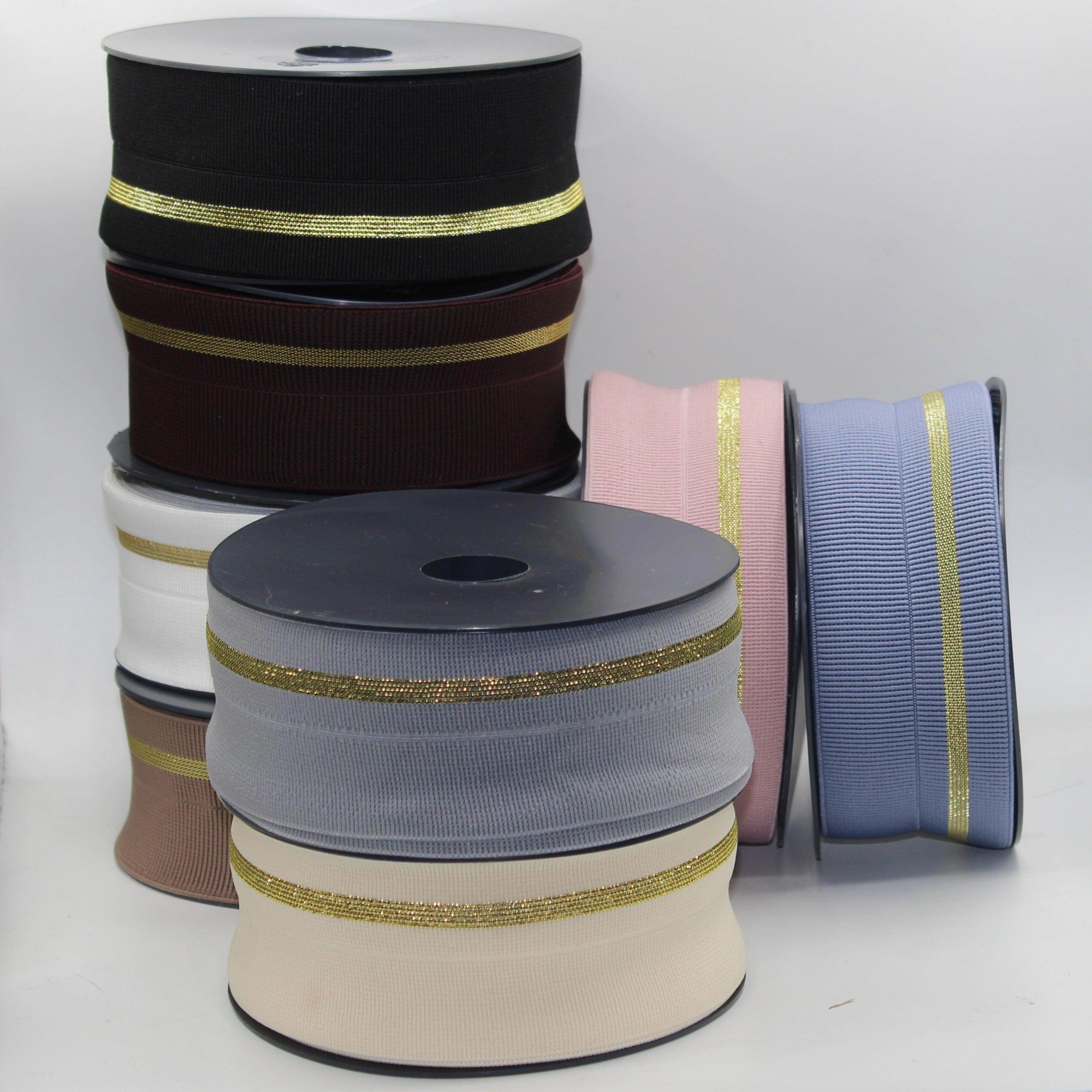 5 meters 60mm prefolded Elastic Gros Grain with Lurex Stripe #ELA3603 - ACCESSOIRES LEDUC BV