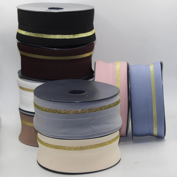 5 meters 60mm prefolded Elastic Gros Grain with Lurex Stripe #ELA3603 - ACCESSOIRES LEDUC BV