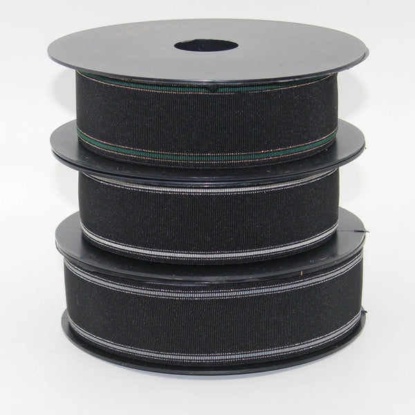 5 meters 40mm Black Fine Elastic Gros Grain Striped with Fine Lurex Lines #ELA3614 - ACCESSOIRES LEDUC BV