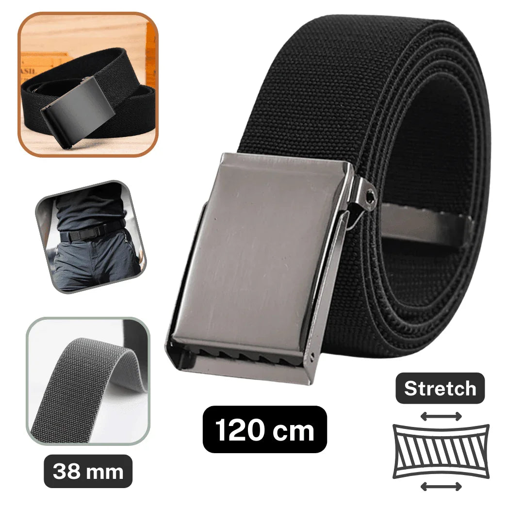 120cm DELUXE BLACK ELASTIC BELT with Metallic Buckle, Fits all Sizes, Adjustable, Unisex - ACCESSOIRES LEDUC BV