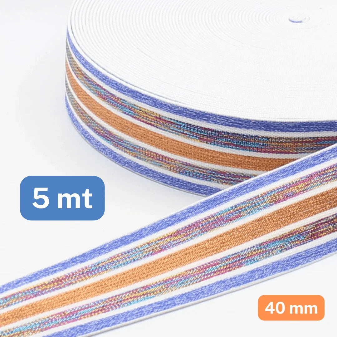 5 meters of Striped Lurex ELASTIC-40mm - ACCESSOIRES LEDUC BV