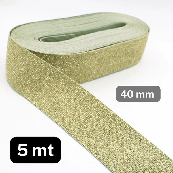 5 meters Lurex Elastic Band Coloured Metal Look, Khaki Color, 40mm - ACCESSOIRES LEDUC BV