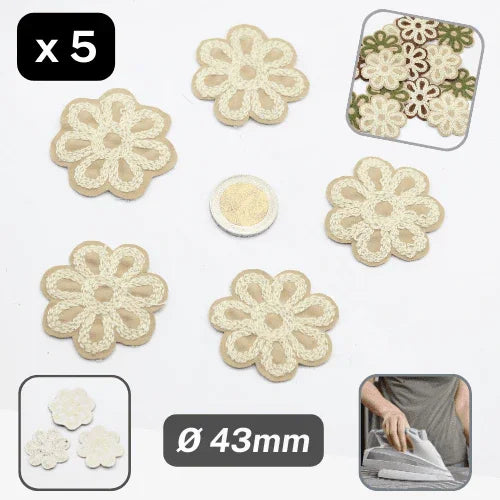 Set of 5 Suede Bicolor Flowers Iron-on Ø43mm #F1-03 - ACCESSOIRES LEDUC BV