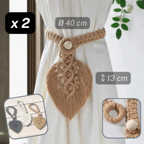 1 pair (2 pieces - suitable for 1 or 2 window(s)) Natural Looking Cotton Feather Tie Back (with a Wooden Ball Closure system) #EMB07 - ACCESSOIRES LEDUC BV