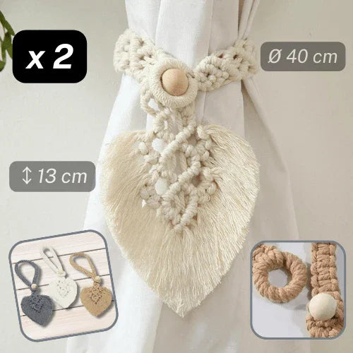 1 pair (2 pieces - suitable for 1 or 2 window(s)) Natural Looking Cotton Feather Tie Back (with a Wooden Ball Closure system) #EMB07 - ACCESSOIRES LEDUC BV