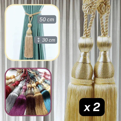 1 pair (2 pieces - suitable for 1 or 2 window(s)) Elegant Classic Giant 30cm Tassel Tie-Back #EMB08 - ACCESSOIRES LEDUC BV