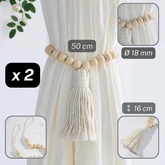 1 pair (2 pieces - suitable for 1 or 2 window(s)) Elegant Wood & Cotton Tassel Tie-Back, Natural Colours #EMB10 - ACCESSOIRES LEDUC BV