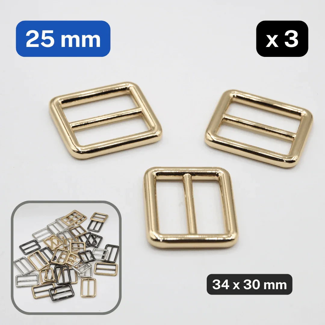 3 Slide Metallic Buckles 25 / 32 / 38mm in Old Brass / Silver / Gold / Gunmetal #BMEx010 - ACCESSOIRES LEDUC BV
