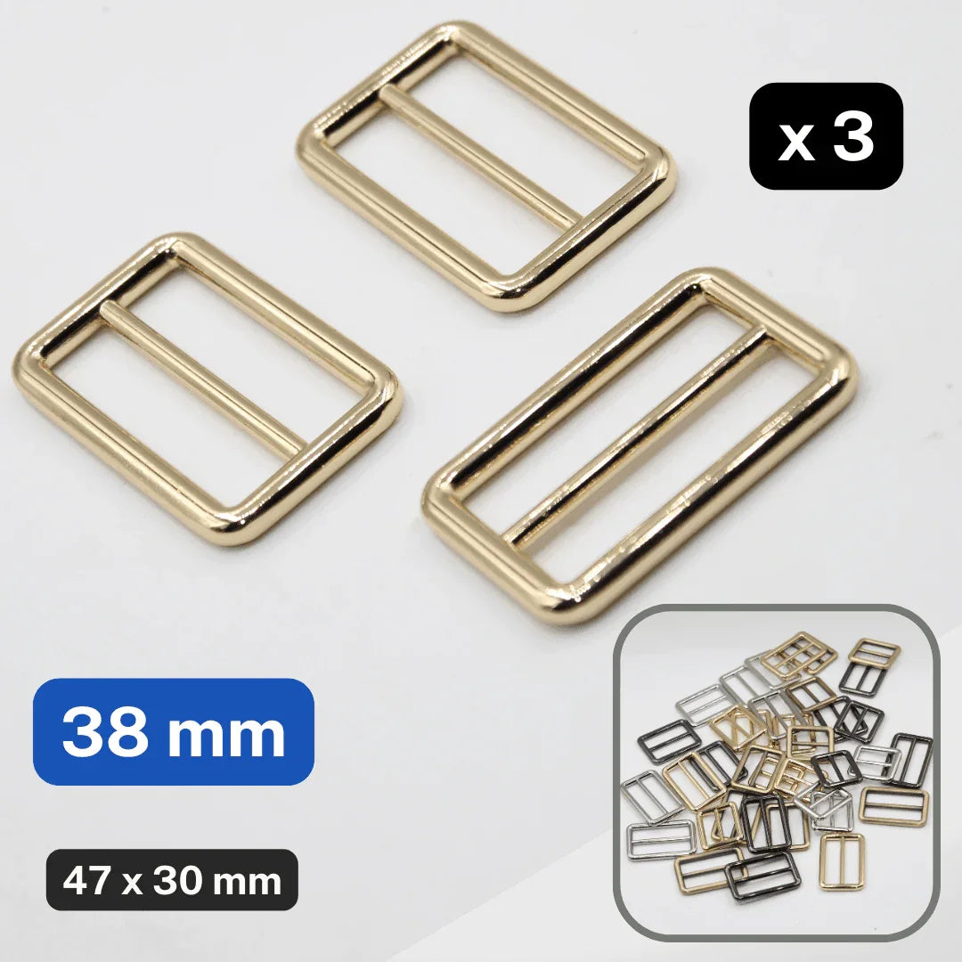 3 Slide Metallic Buckles 25 / 32 / 38mm in Old Brass / Silver / Gold / Gunmetal #BMEx010 - ACCESSOIRES LEDUC BV