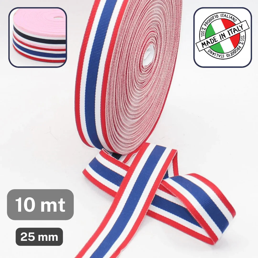 10 Meters of Striped Gros Grain Ribbon 25mm - ACCESSOIRES LEDUC BV