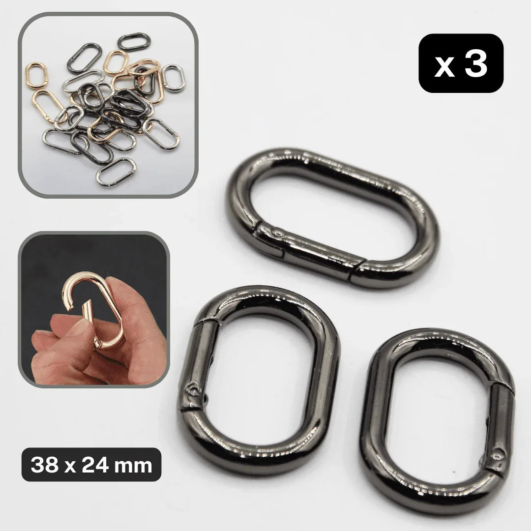 Set of 3 Clipsable Oval Buckles size 25, 32 or 38mm available in Lightgold, Silver or Gunmetal colours #BMEx020 - ACCESSOIRES LEDUC BV