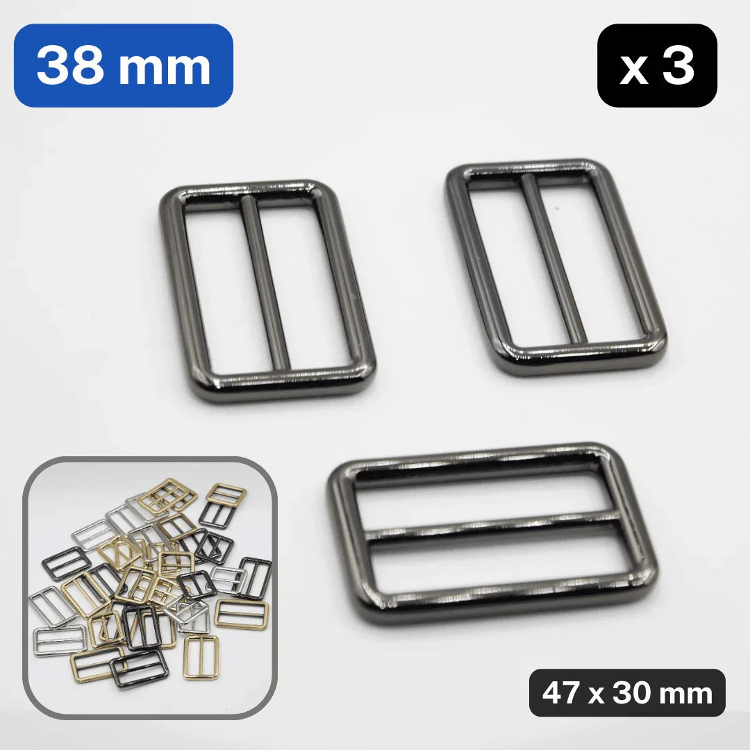 3 Slide Metallic Buckles 25 / 32 / 38mm in Old Brass / Silver / Gold / Gunmetal #BMEx010 - ACCESSOIRES LEDUC BV