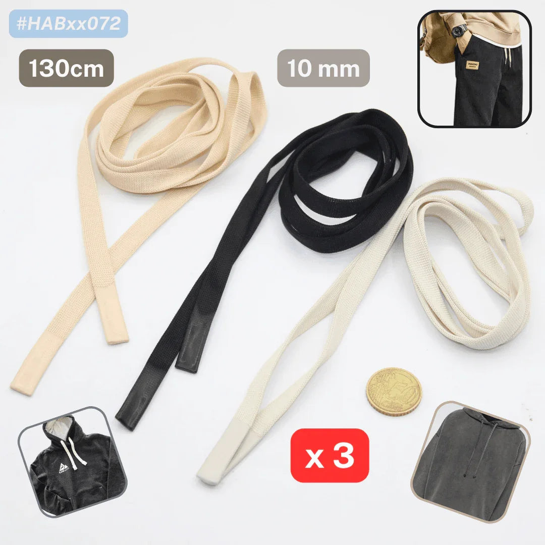 Set of 3 Hoodie / Sweater / Trouser Polyester Cords with Gum End #HABxx072 - ACCESSOIRES LEDUC BV