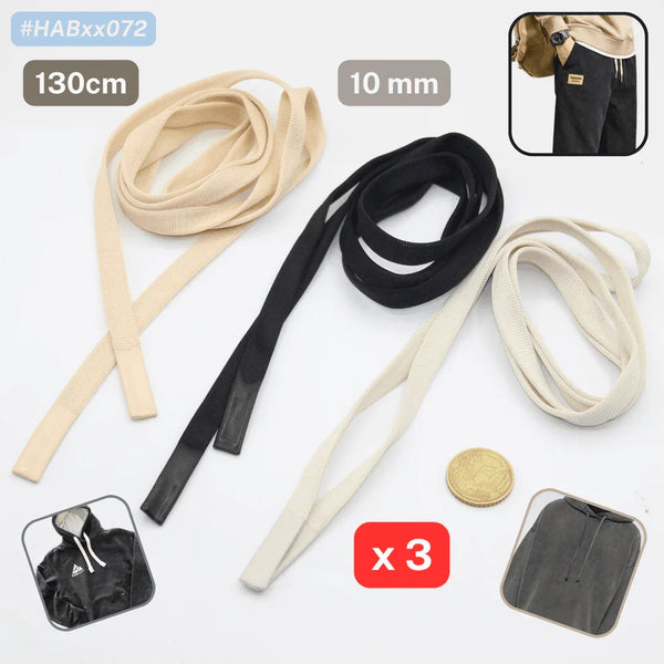 Set of 3 Hoodie / Sweater / Trouser Polyester Cords with Gum End #HABxx072 - ACCESSOIRES LEDUC BV