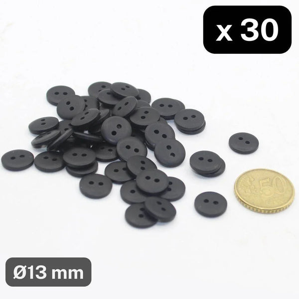 30 Pieces Matt Black Polyester Buttons 2 Holes Size 13mm #KP2501420 - ACCESSOIRES LEDUC BV