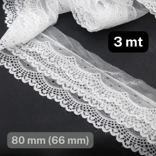 3 meters 80mm (design part is 66mm) White Lace - ACCESSOIRES LEDUC BV