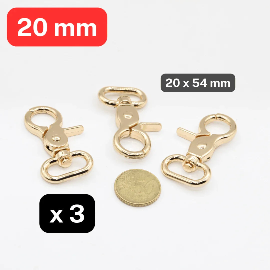 Set of 3 Deluxe Metal Lobster Buckles, Suitable for Size 20mm (size 20x54mm), available in Light Gold, Gunmetal or Silver - ACCESSOIRES LEDUC BV