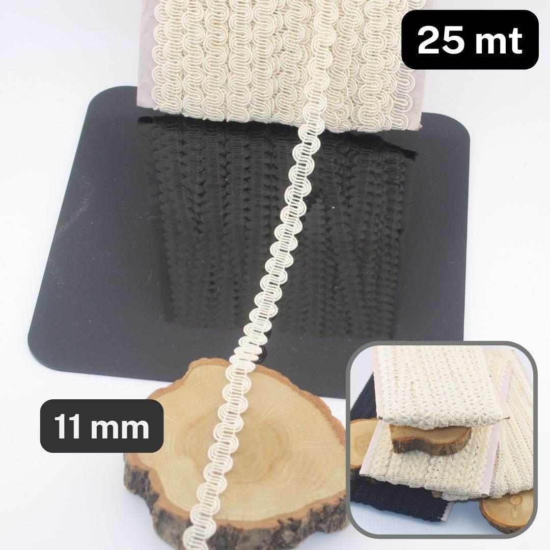 25 meters Viscose Classic Trimming (Black or Offwhite), Width 11mm - ACCESSOIRES LEDUC BV