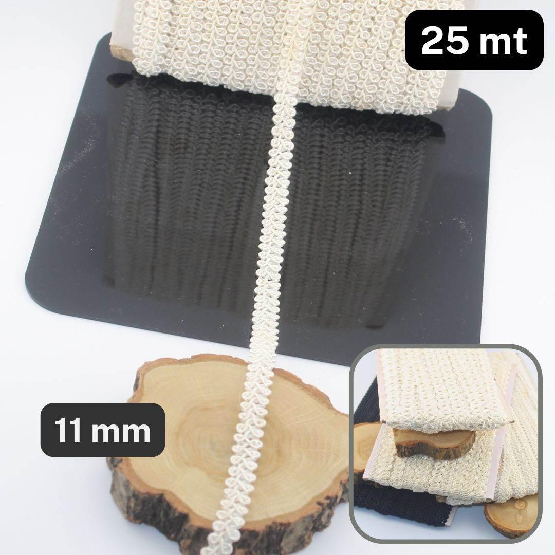 25 meters Viscose Classic Trimming (Black or Offwhite), Width 11mm - ACCESSOIRES LEDUC BV