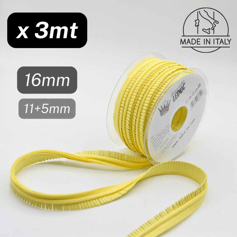 3 meters Yellow Piping, with Simili Leather Fringe Edge , 16mm - Made in Italy