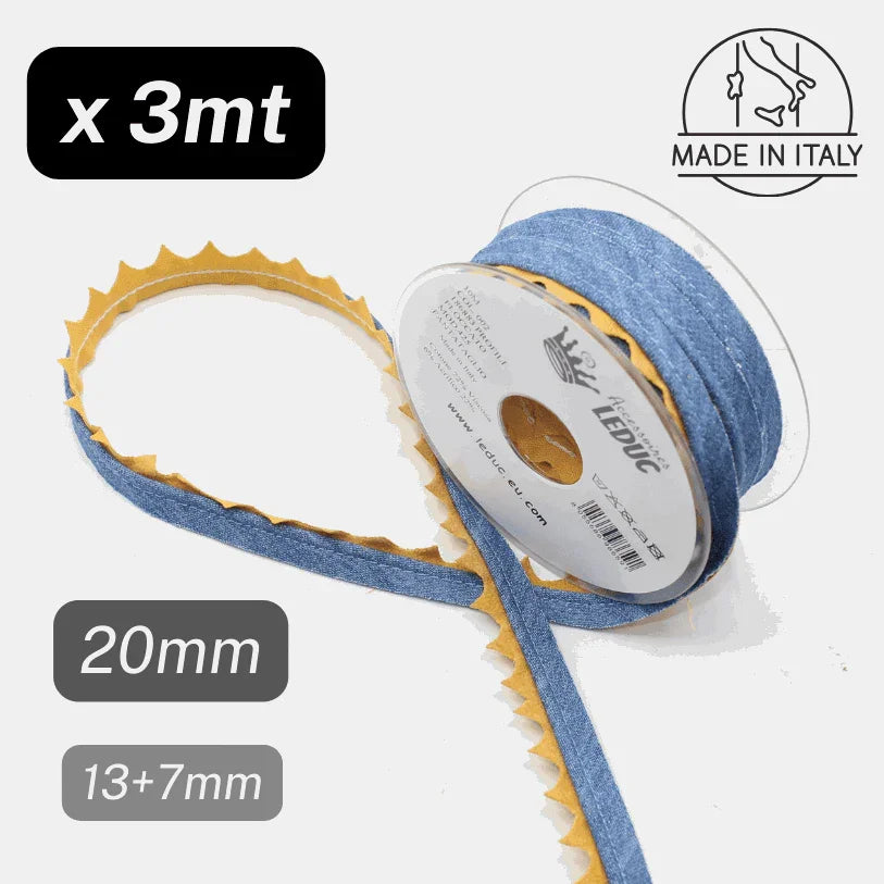 3 meters Jeans Piping, with Yellow Zig Zag Edge , 20mm - Made in Italy - ACCESSOIRES LEDUC BV