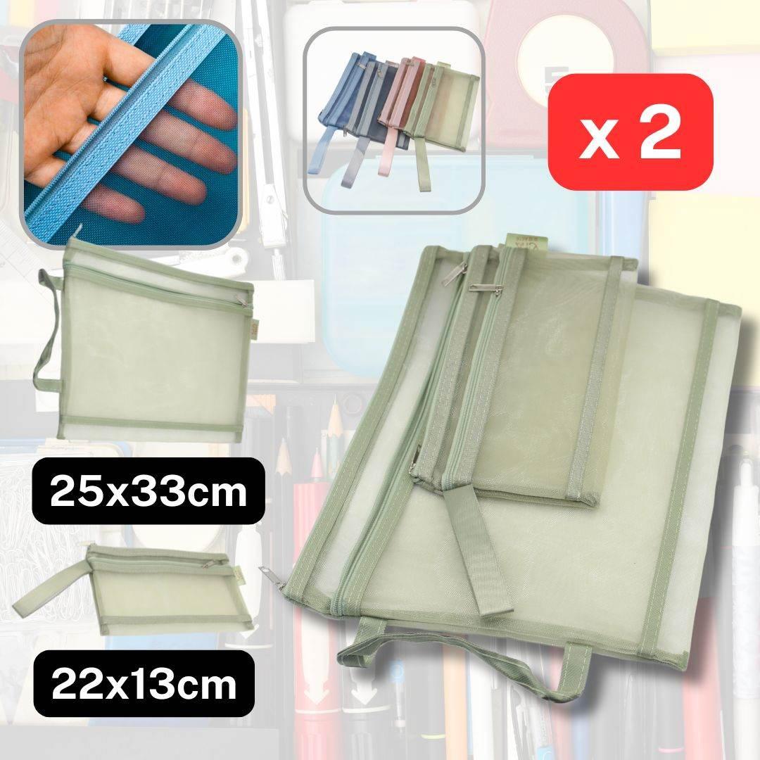 Set of 2 Double Layer Plastic Mesh Storage Bag with Zippers A4 + A6 - ACCESSOIRES LEDUC BV